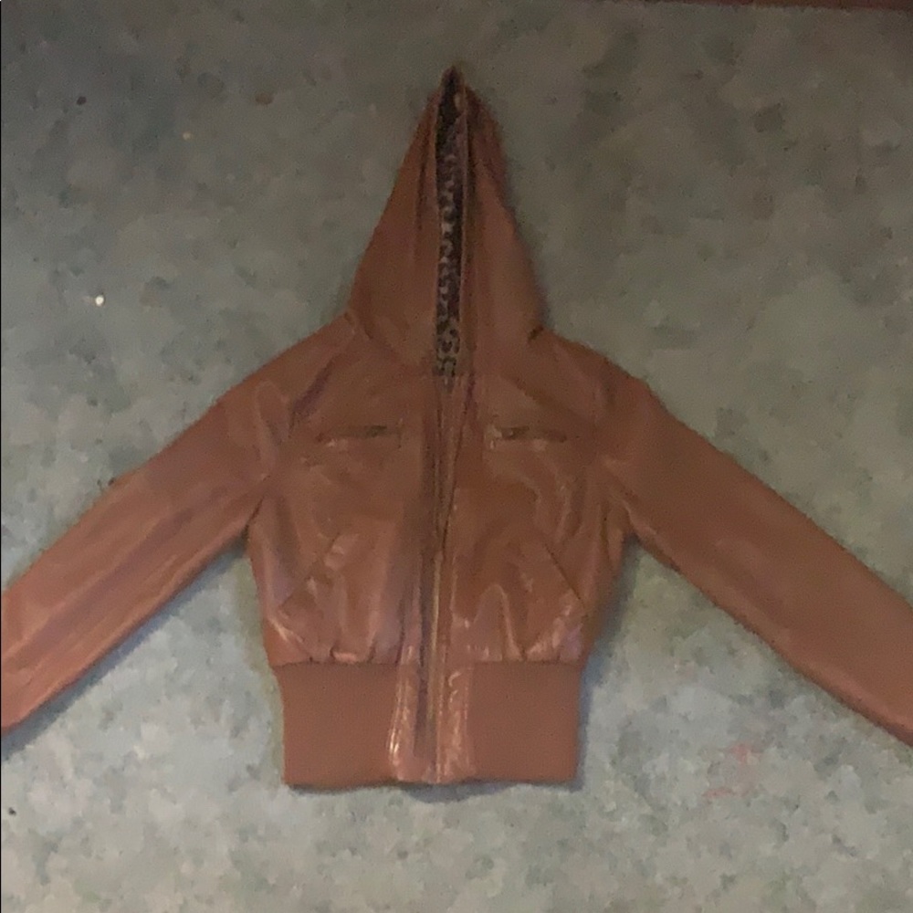 leather(fake) bomber jacket, brown